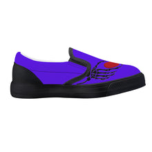 Load image into Gallery viewer, Ti Amo I love you - Exclusive Brand  - Dark Purple - Skeleton Hands with Heart  - Kids Slip-on shoes - Black Soles
