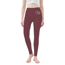 Load image into Gallery viewer, Ti Amo I love you - Exclusive Brand  - Loganberry - Double White Heart - Womens / Teen Girls  / Womens Plus Size  - Yoga Leggings - Sizes XS-3XL
