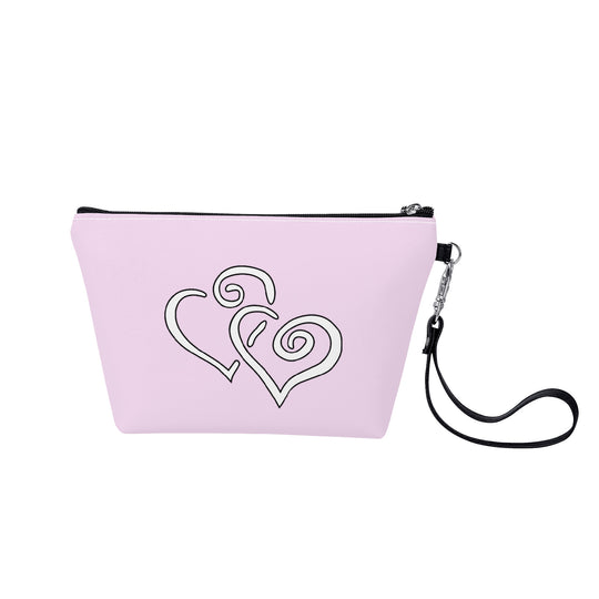 Ti Amo I love you- Exclusive Brand  - Carousel  Pink - Double White Heart - Sling Cosmetic Bag