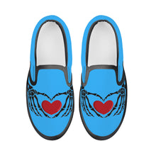 Load image into Gallery viewer, Ti Amo I love you - Exclusive Brand - Medium Cyan Blue - Skeleton Hands with Heart  - Kids Slip-on shoes - Black Soles
