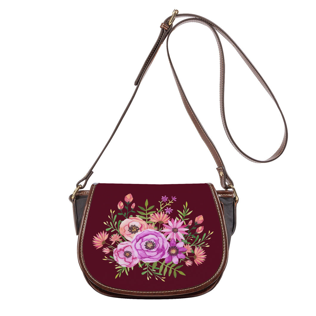 Ti Amo I love you - Exclusive Brand - Maroon Oak - Floral Bouquet - Saddle Bag