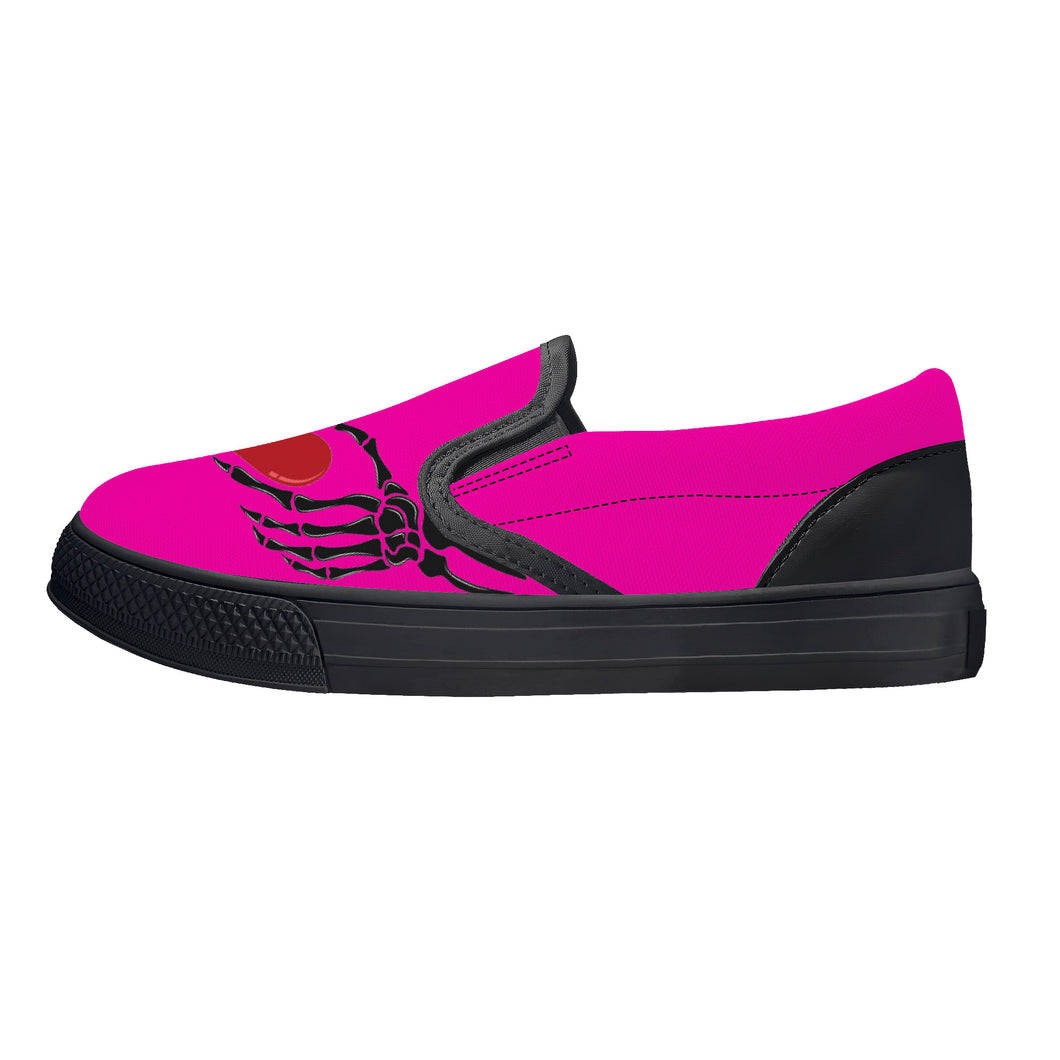 Ti Amo I love you - Exclusive Brand - Hollywood Cerise - Skeleton Hands with Heart - Kids Slip-on shoes - Black Soles