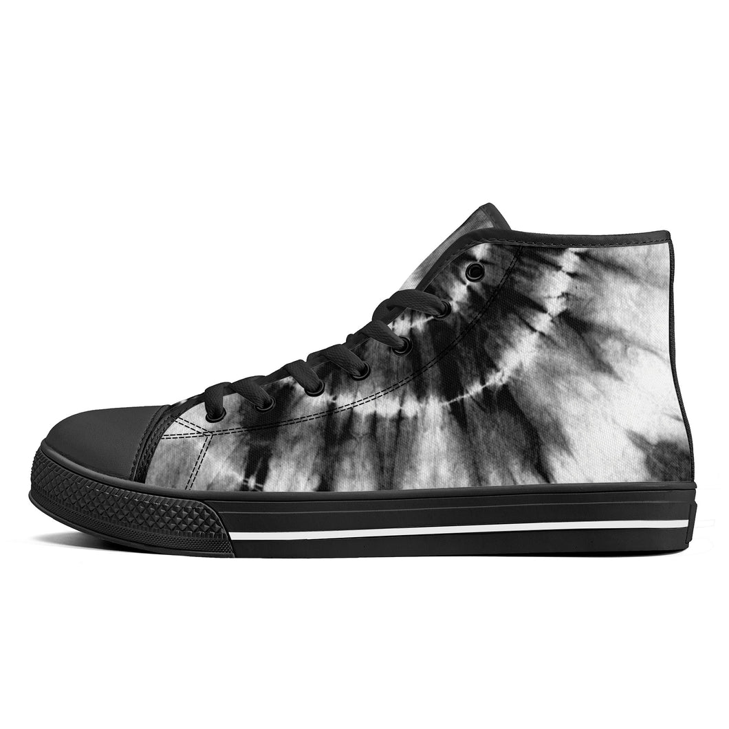 Ti Amo I love you - Exclusive Brand - Black & White Tie-Dye - High-Top Canvas Shoes - Black Soles