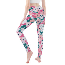 Load image into Gallery viewer, Ti Amo I love you - Exclusive Brand - Pink &amp; Teal Floral - Womens / Teen Girls / Womens Plus Size - Yoga Leggings - Sizes XS-3XL
