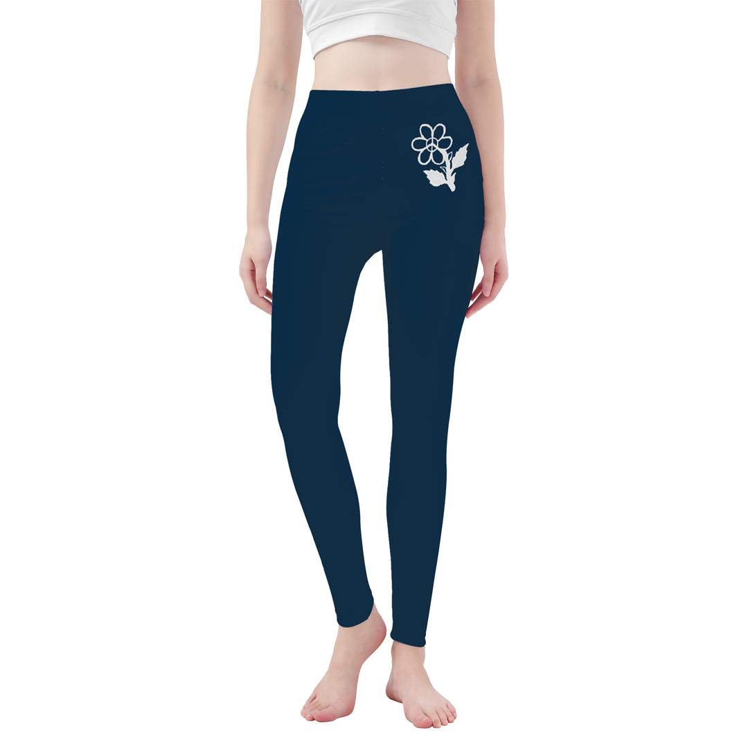 Ti Amo I love you - Exclusive Brand  - Oxford Blue -  White Daisy -  Yoga Leggings