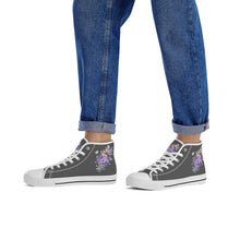 Load image into Gallery viewer, Ti Amo I love you  - Exclusive Brand - Dark Gray with Pink &amp; Purple Flowers High-Top Canvas Shoes - White
