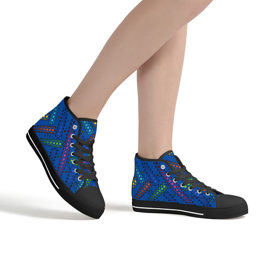 Ti Amo I love you - Exclusive Brand - Dark Blue - Deco Dots - High-Top Canvas Shoes - Black Soles