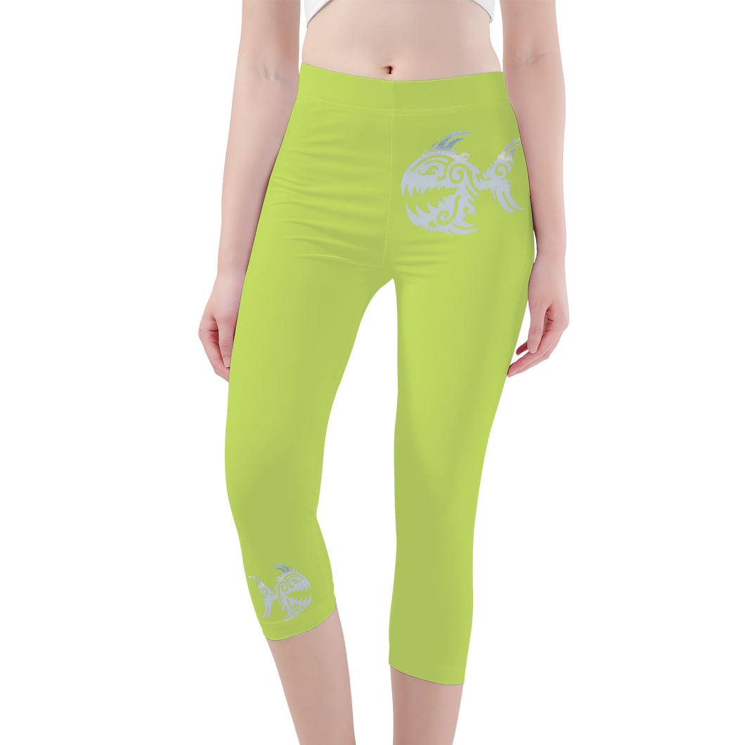 Ti Amo I love you - Exclusive Brand  - Light Green - Angry Fish - Capri Yoga Leggin - Sizes XS-3XLgs