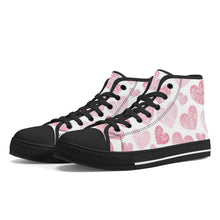 Load image into Gallery viewer, Ti Amo I love you - Exclusive Brand - White with Cavern Pink &amp; Charm Hearts - High-Top Canvas Shoes - Black
