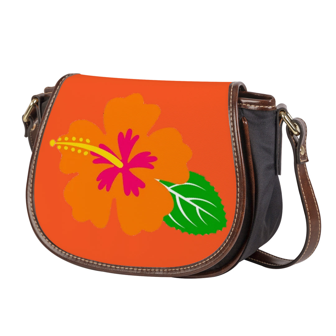 Ti Amo I love you - Exclusive Brand - Orange - Hawaiian Flower - Saddle Bag