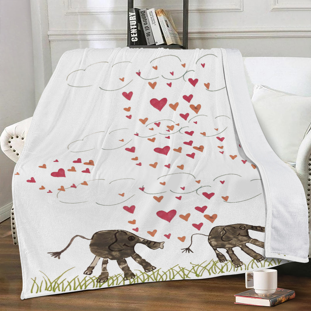 Ti Amo I love you - Exclusive Brand - Child's Elephant Drawing with Heart Clouds - Blankets