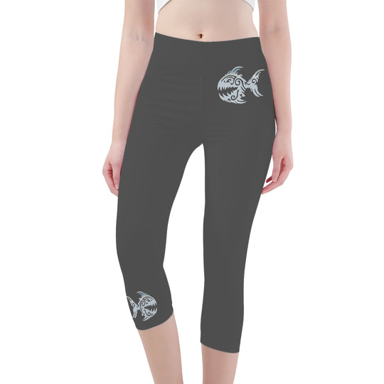 Ti Amo I love you - Exclusive Brand  - Davy's Grey - Angry Fish - Capri Yoga Leggings - Sizes XS-3XL