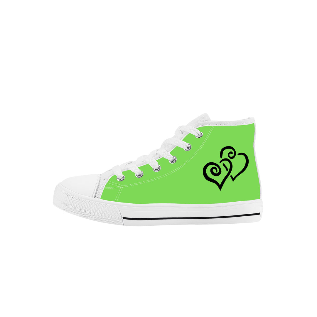 Ti Amo I love you - Exclusive Brand - Pastel Green - Double Black Heart - Kids High Top Canvas Shoes
