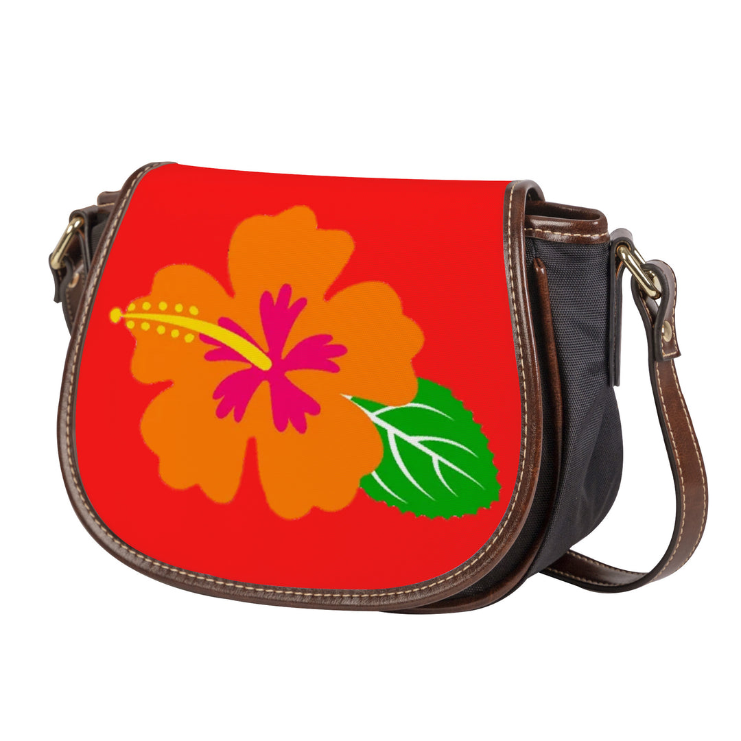 Ti Amo I love you - Exclusive Brand - Red - Hawaiian Flower - Saddle Bag