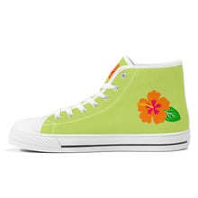 Load image into Gallery viewer, Ti Amo I love you - Exclusive Brand - Hawaiian Flower - Womens High-Top Canvas Shoes - White Soles
