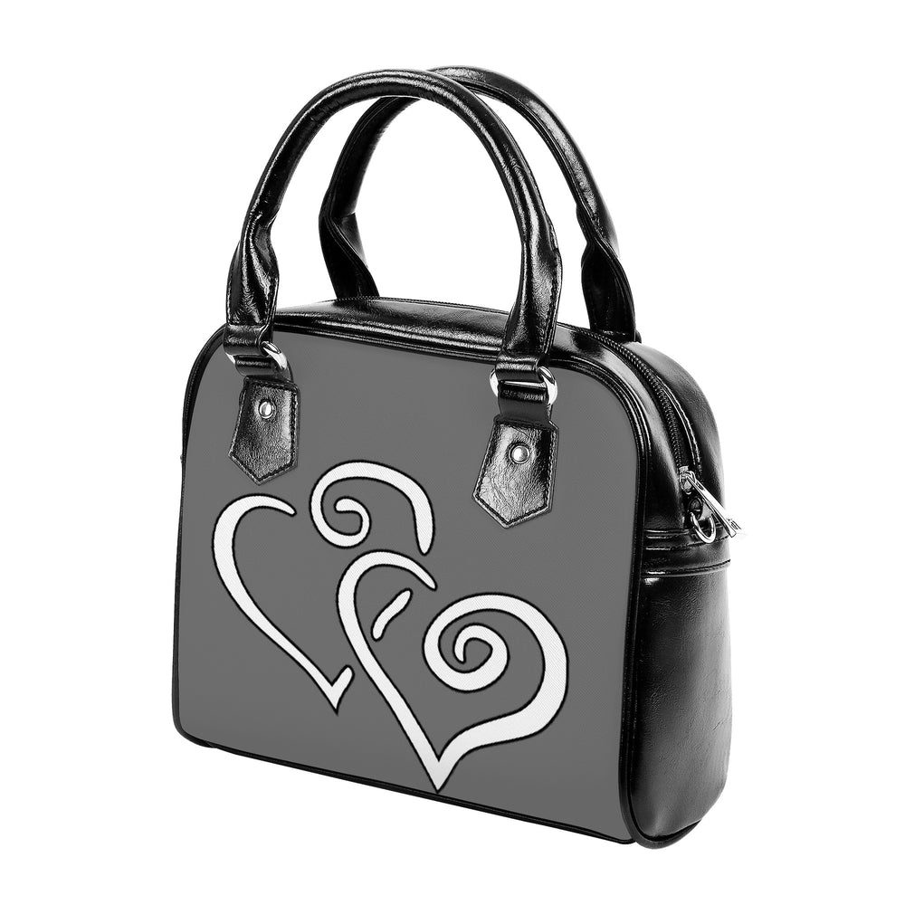 Ti Amo I love you - Exclusive Brand  - Dove Gray - Double White Heart - Shoulder Handbag