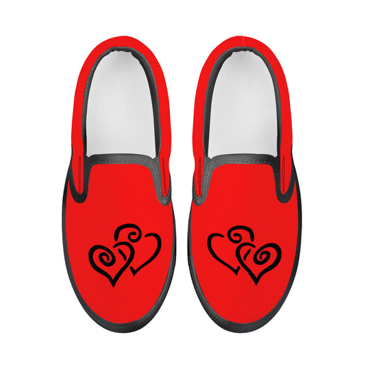 Ti Amo I love you - Exclusive Brand - Red - Double Black Heart -  Kids Slip-on shoes - Black Soles