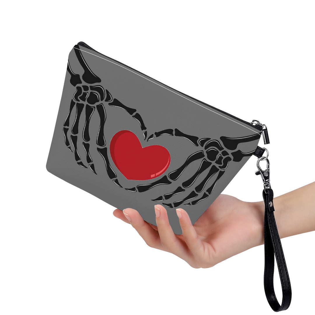 Ti Amo I love you - Exclusive Brand  - Dove Gray - Skeleton Hands with Heart - Sling Cosmetic Bag