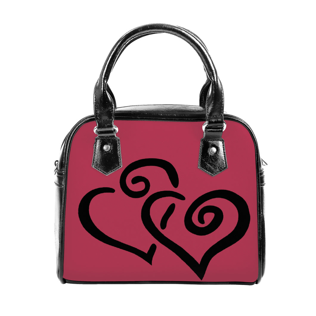 Ti Amo I love you - Exclusive Brand - Raspberry Wine - Double Black Heart -  Shoulder Handbag