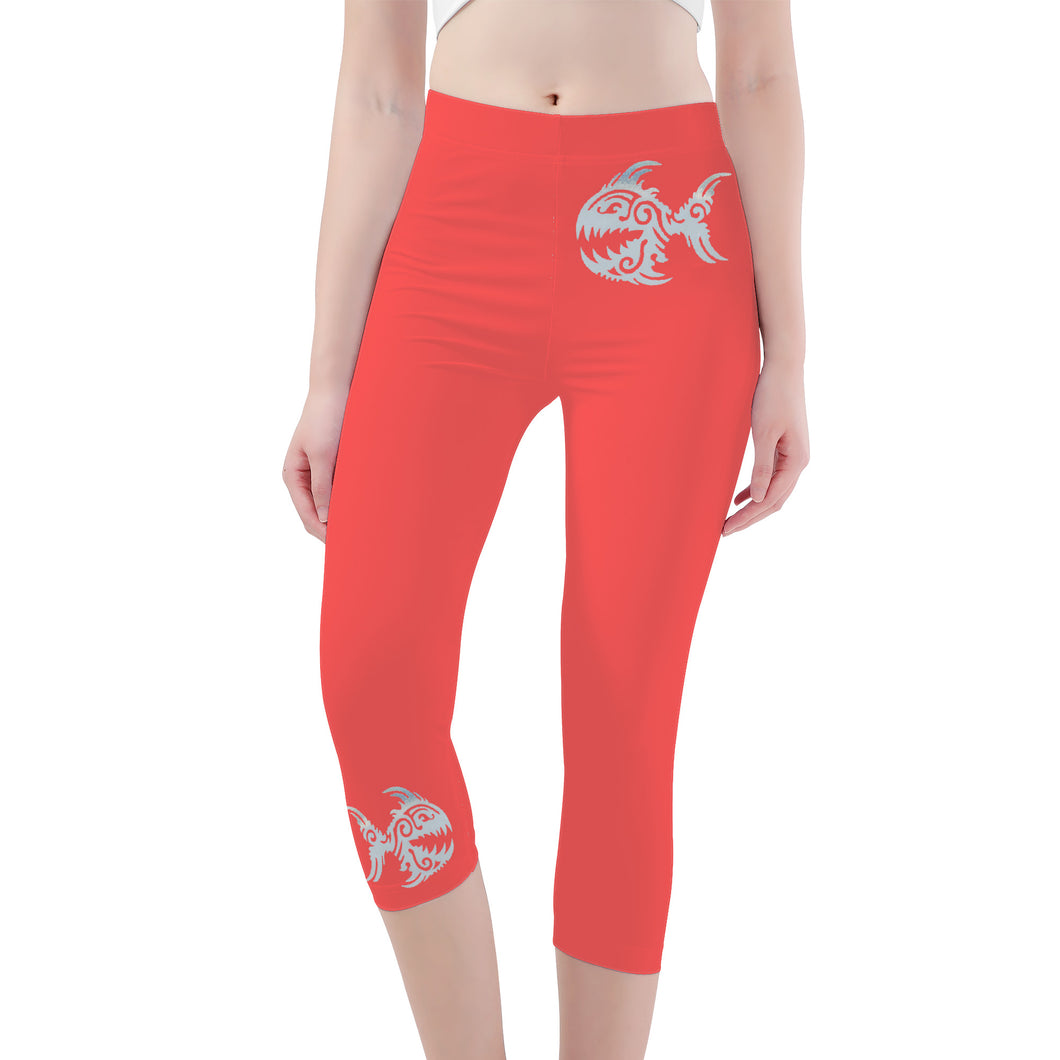 Ti Amo I love you Exclusive Brand  - Persimmon - Angry Fish - Capri Yoga Leggings - Sizes XS-3XL