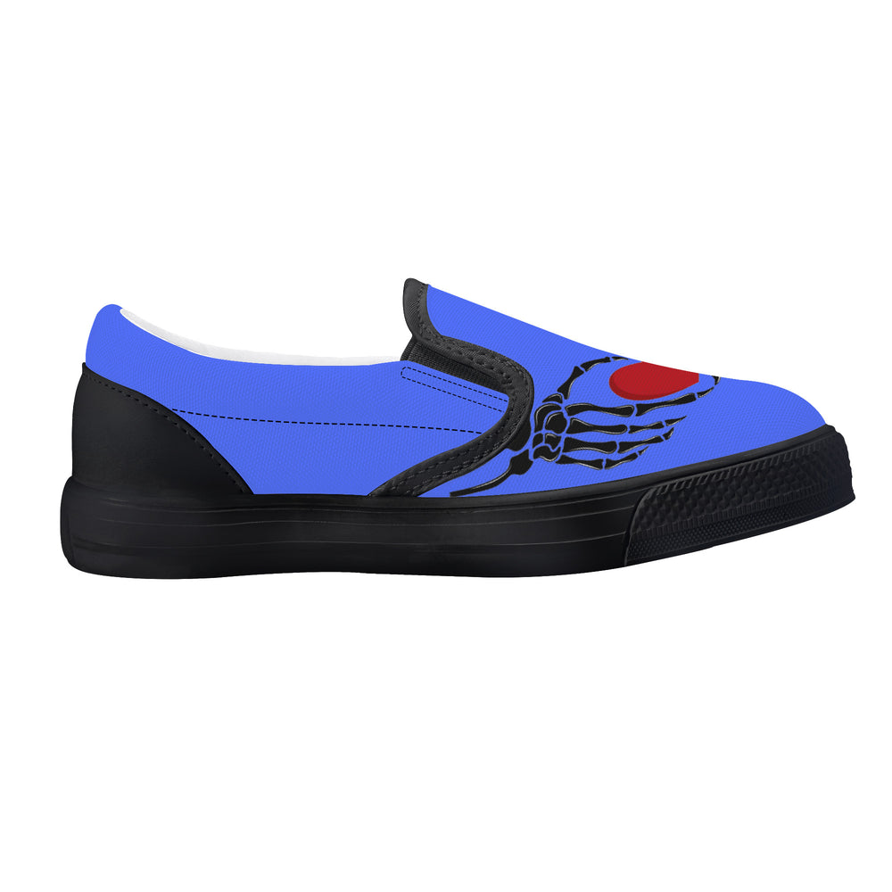 Ti Amo I love you - Exclusive Brand - Neon Blue - Skeleton Hands with Heart - Kids Slip-on shoes - Black Soles
