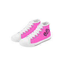 Load image into Gallery viewer, Ti Amo I love you - Exclusive Brand - Hot Pink - Double Black Heart - Kids High Top Canvas Shoes
