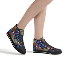 Load image into Gallery viewer, Ti Amo I love you - Exclusive Brand - Cement, Curious Blue, De York, Cerise, Thunderbird Floral Pattern - High-Top Canvas Shoes - Black Soles
