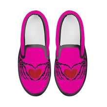 Load image into Gallery viewer, Ti Amo I love you - Exclusive Brand - Hollywood Cerise - Skeleton Hands with Heart - Kids Slip-on shoes - Black Soles
