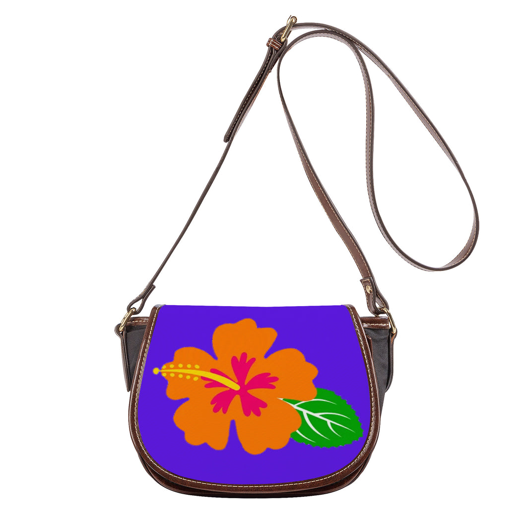 Ti Amo I love you - Exclusive Brand - Dark Purple - Hawaiian Flower - Saddle Bag