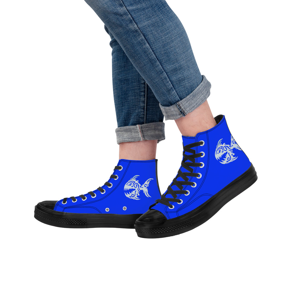 Ti Amo I love you - Exclusive Brand  - Blue Blue Eyes - Angry Fish - High Top Canvas Shoes - Black  Soles