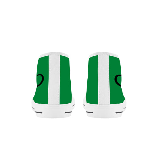 Ti Amo I love you - Exclusive Brand - Fun Green - Double Black Heart - Kids High Top Canvas Shoes