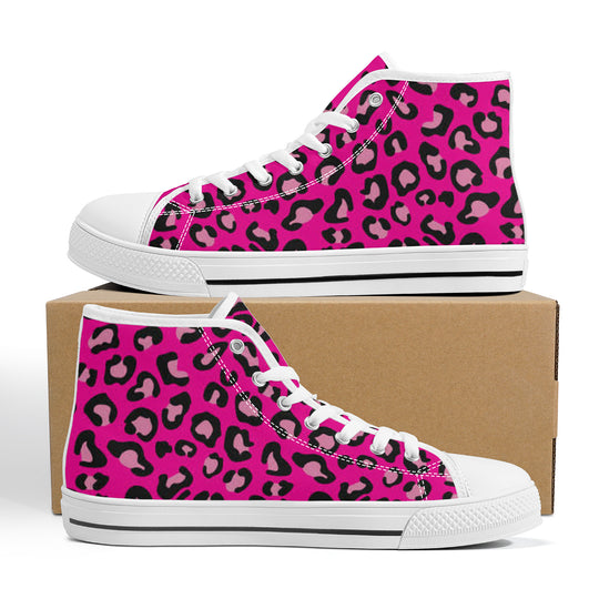 Ti Amo I love you  - Exclusive Brand  - Hollywood Cerise Leopard - High-Top Canvas Shoes - White Soles