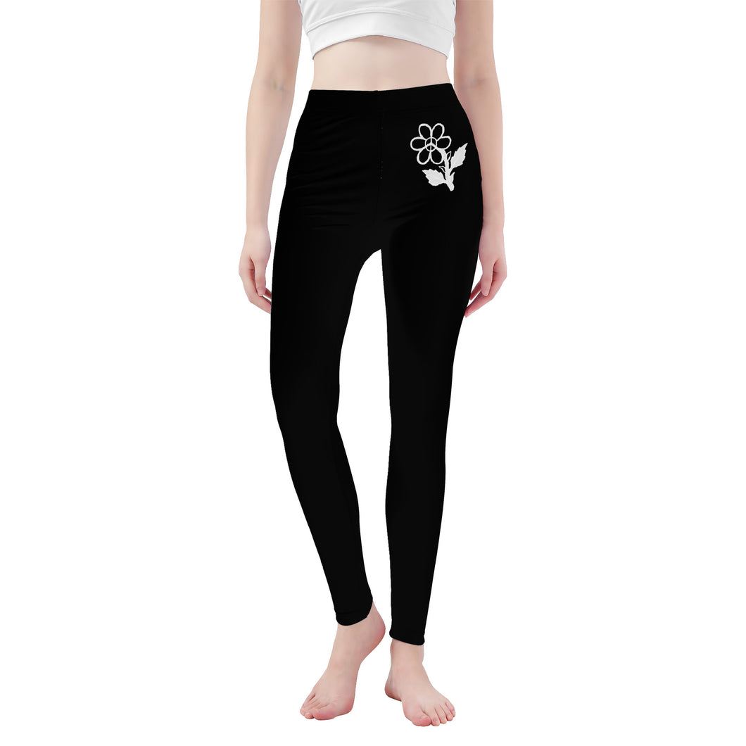 Ti Amo I love you - Exclusive Brand  - Vantablack -  White Daisy -  Yoga Leggings