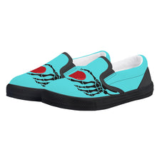 Load image into Gallery viewer, Ti Amo I love you - Exclusive Brand  - Medium Turquoise Blue - Skeleton Hands with Heart  - Kids Slip-on shoes - Black Soles
