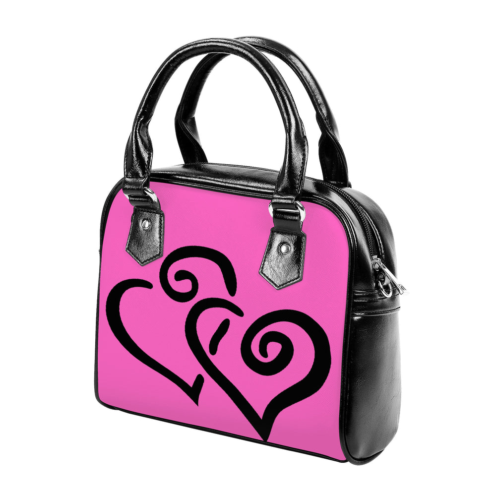 Ti Amo I love you - Exclusive Brand  - Hot Pink - Double Black Heart -  Shoulder Handbag