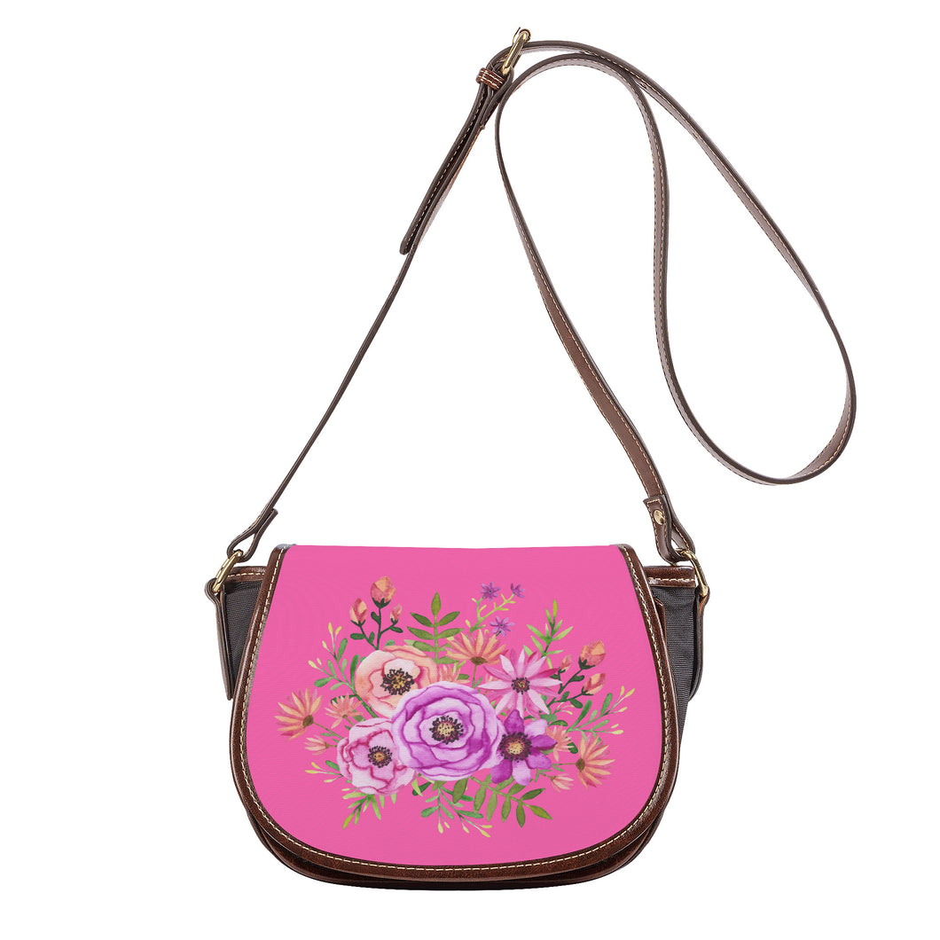 Ti Amo I love you - Exclusive Brand - Hot Pink 2 - Floral Bouquet - Saddle Bag