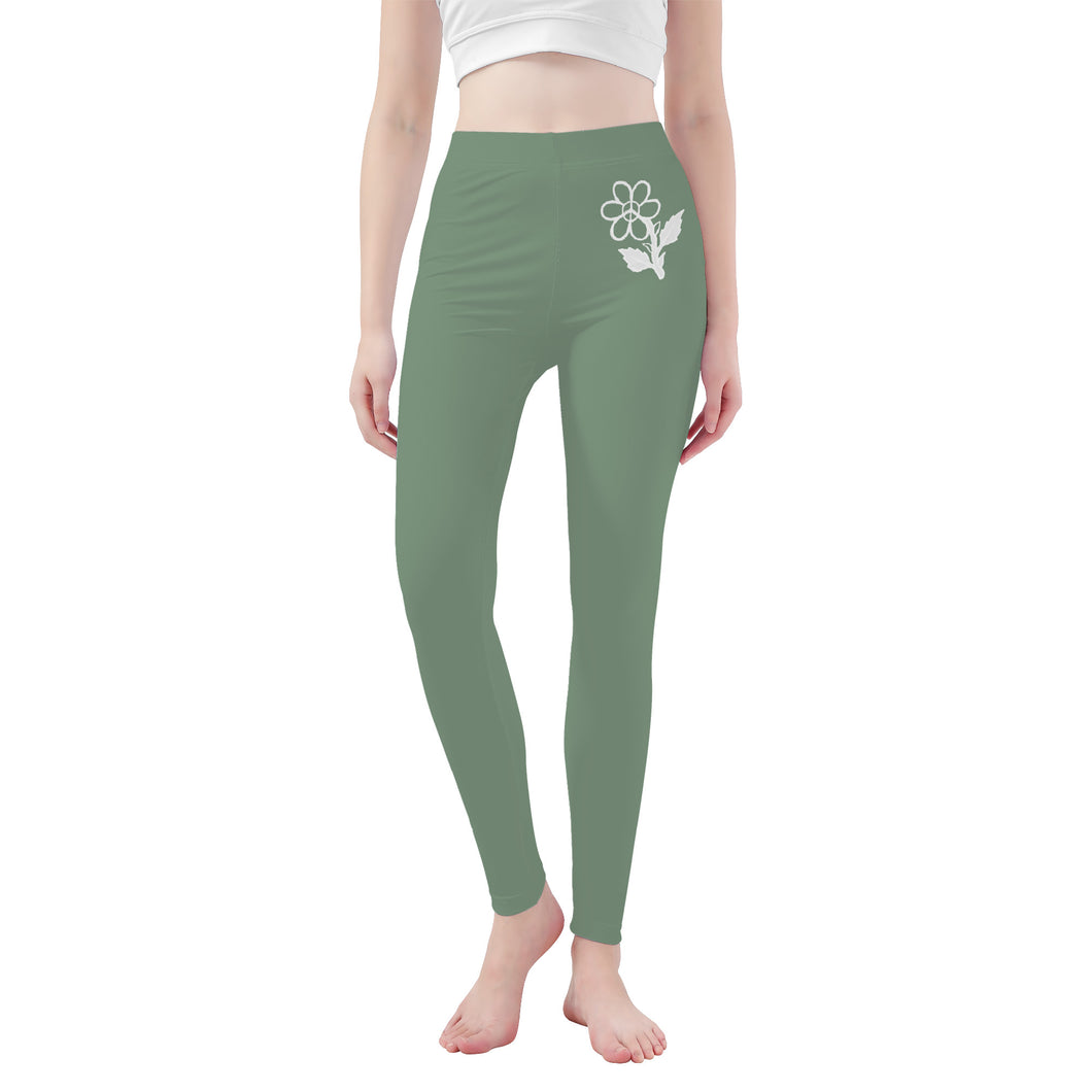 Ti Amo I love you - Exclusive Brand   - Spanish Green - White Daisy -  Yoga Leggings