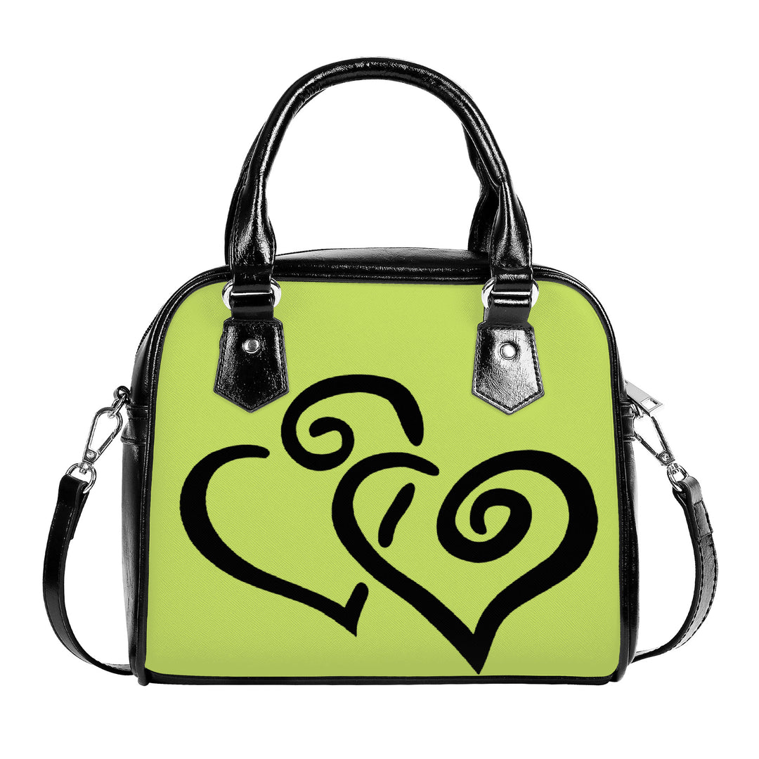 Ti Amo I love you - Exclusive Brand  - Yellow Green - Double Black Heart -  Shoulder Handbag