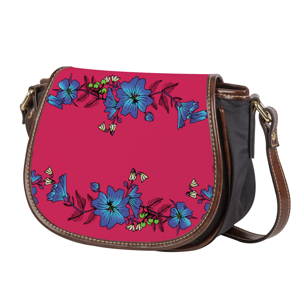Ti Amo I love you - Exclusive Brand - Cerise Red 2 - Blue Floral - Saddle Bag