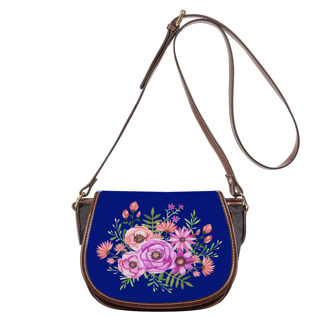 Ti Amo I love you - Exclusive Brand - Dark Imperial Blue - Floral Bouquet - Saddle Bag