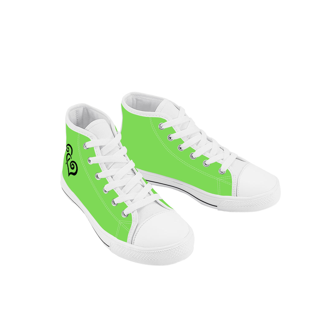 Ti Amo I love you - Exclusive Brand - Pastel Green - Double Black Heart - Kids High Top Canvas Shoes
