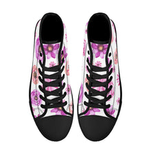 Load image into Gallery viewer, Ti Amo I love you - Exclusive Brand - White Floral - High-Top Canvas Shoes - Black
