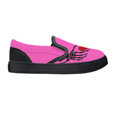 Load image into Gallery viewer, Ti Amo I love you - Exclusive Brand - Hot Pink - Skeleton Hands with Heart- Kids Slip-on shoes - Black Soles
