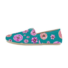 Load image into Gallery viewer, Ti Amo I love you  - Exclusive Brand  - Dark Cyan with Flowers - Casual Flats -  Driving Shoes
