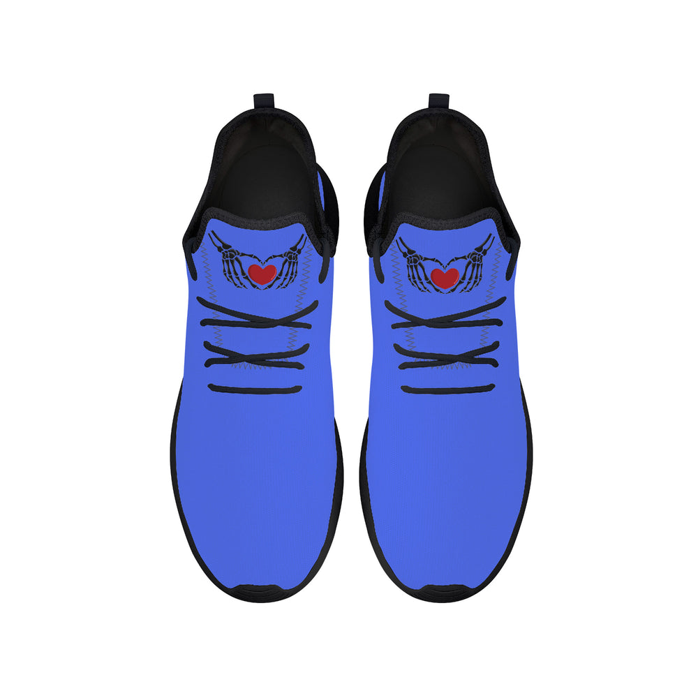 Ti Amo I love you - Exclusive Brand - Neon Blue - Skelton Hands with Heart - Mens / Womens - Lightweight Mesh Knit Sneaker - Black Soles