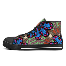 Load image into Gallery viewer, Ti Amo I love you - Exclusive Brand - Cement, Curious Blue, De York, Cerise, Thunderbird Floral Pattern - High-Top Canvas Shoes - Black Soles
