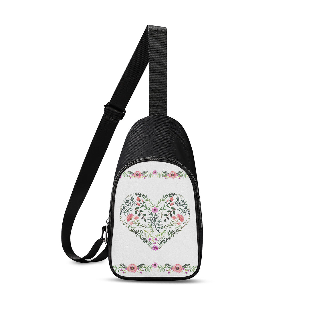 Ti Amo I love you - Exclusive Brand - White - Fern Heart with Flowers - Womens Chest Bag