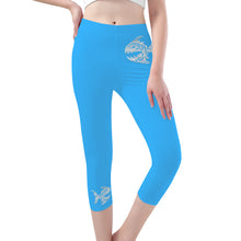 Load image into Gallery viewer, Ti Amo I love you - Exclusive Brand  - Medium Cyan Blue -  Womens / Teen Girls  / Womens Plus Size  - Capri Yoga Leggings - Sizes XS-3XL - Ti Amo I love you
