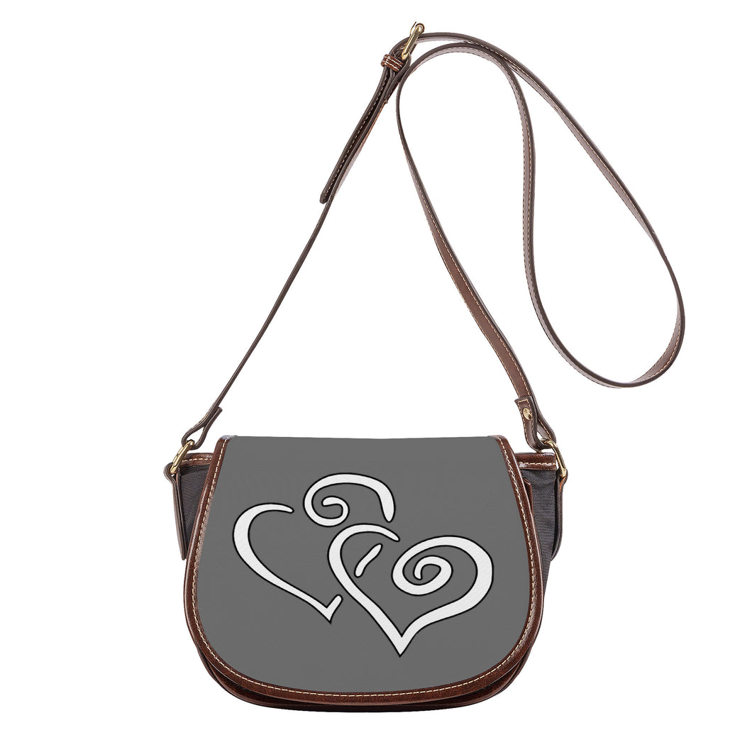 Ti Amo I love you - Exclusive Brand - Dove Gray - Double White Heart - Saddle Bag