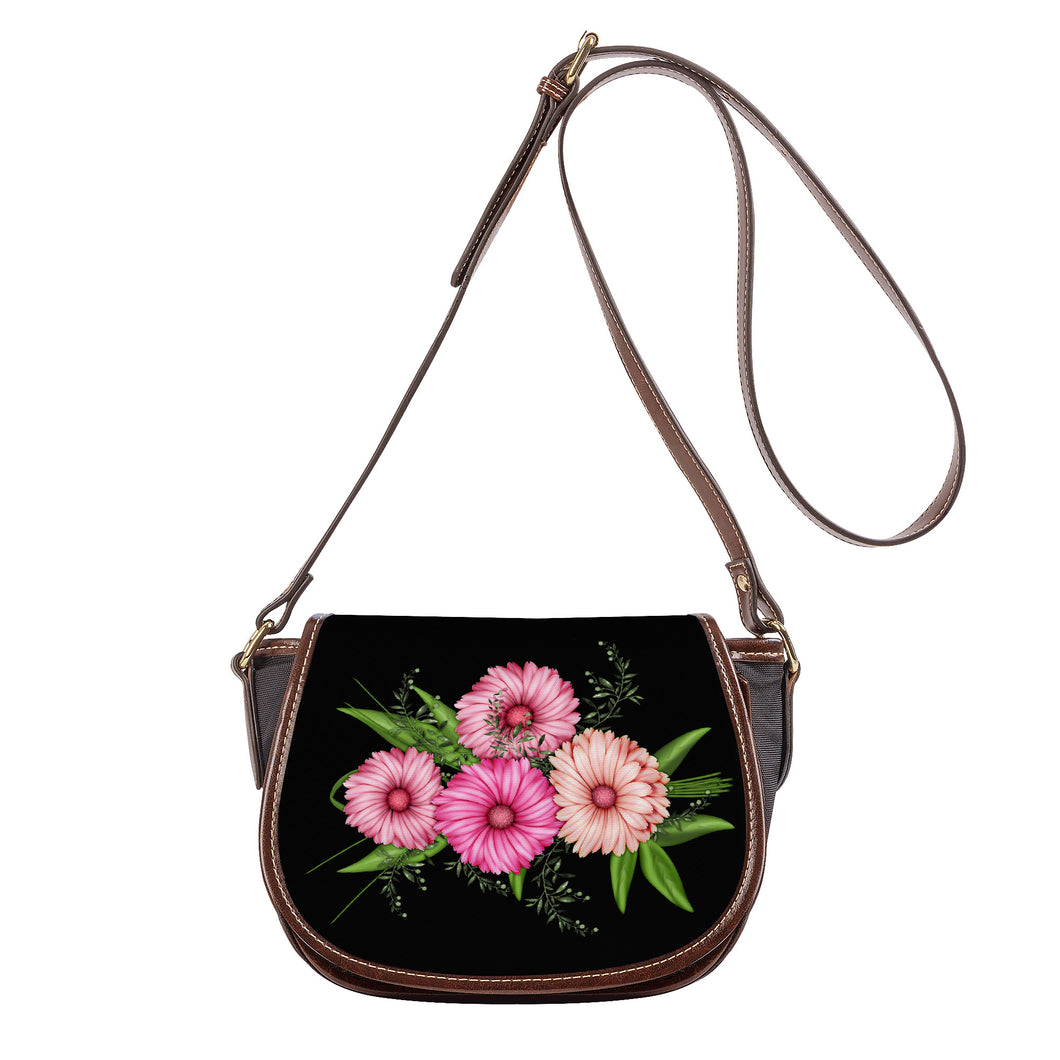 Ti Amo I love you - Exclusive Brand - Black - Pink Floral - Saddle Bag